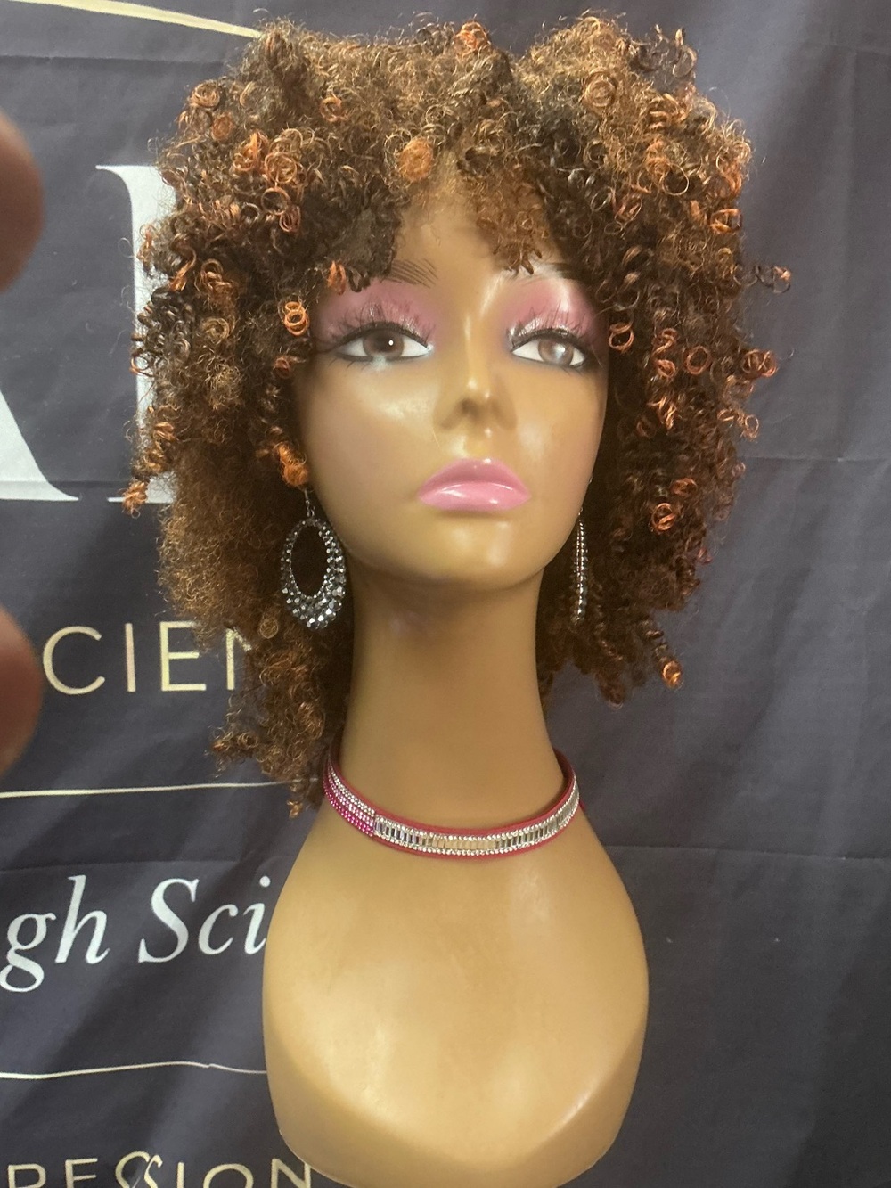 Curly Short Afro Wig in Brown with Copper Highlights - Women Hair